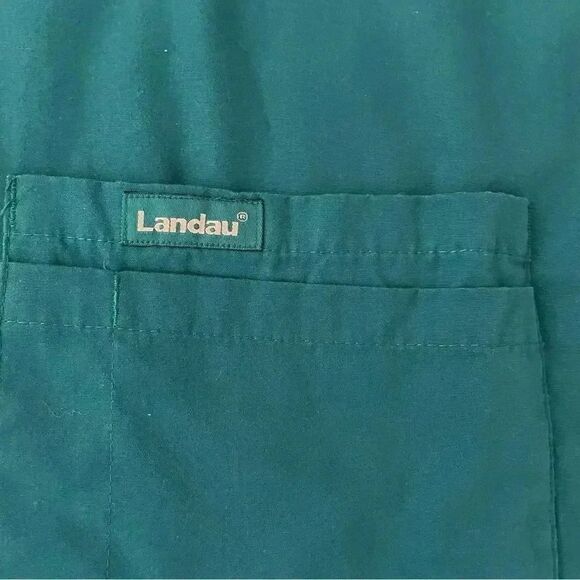 Landau Green V Neck Cotton Unisex Short Sleeves Scrub Top SZ M - Picture 10 of 11